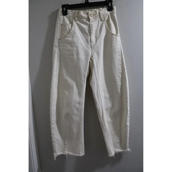 Free People We The Free Twenty Four Barrel Leg Pants Cream White‎ Denim Size 24