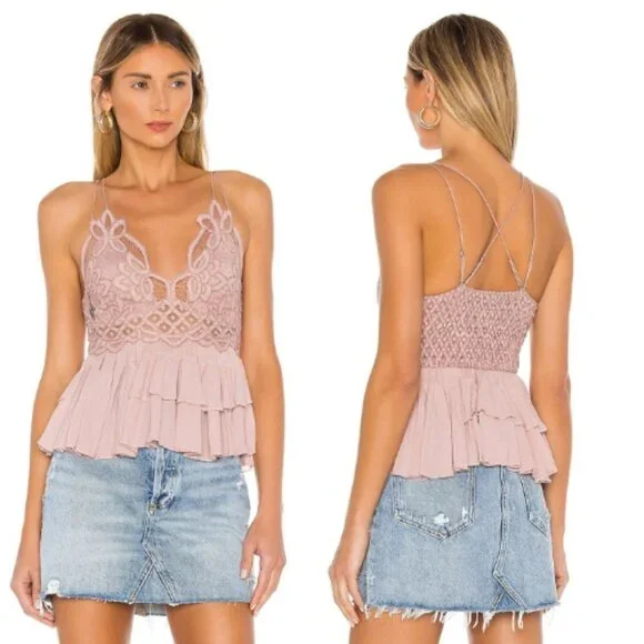 New! Free People Adella Cami top in Dusty Mauve 30438