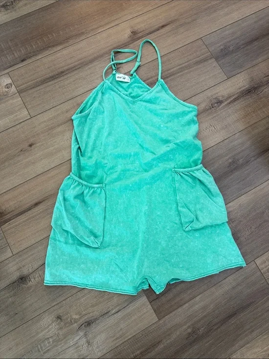 Free People Seafoam Green Strappy Romper with Pockets