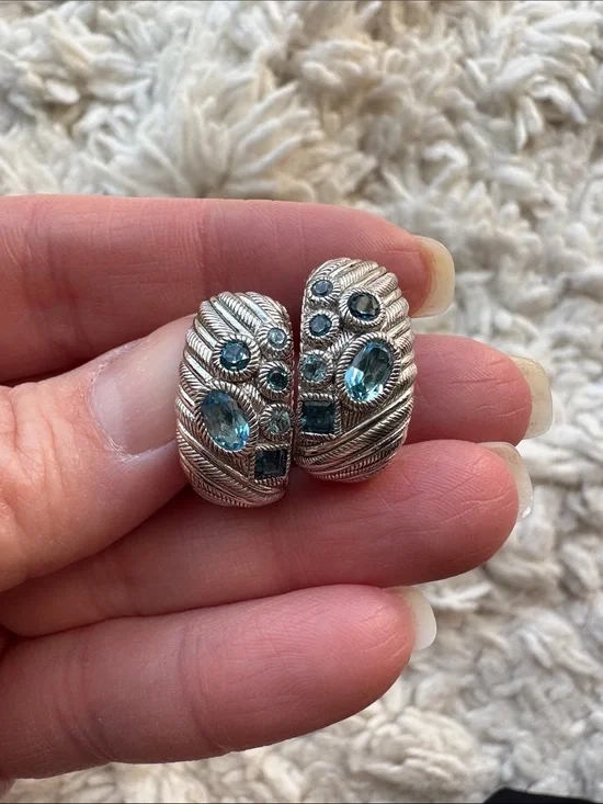 Sterling Silver Judith Ripka‎ Topaz Earclips