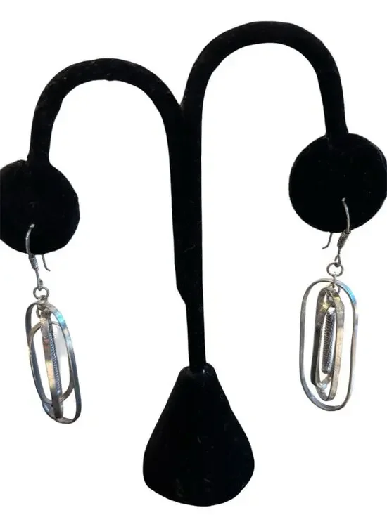 Vtg Sterling Silver Industrialist Modernist Statement Dangle Earrings 925