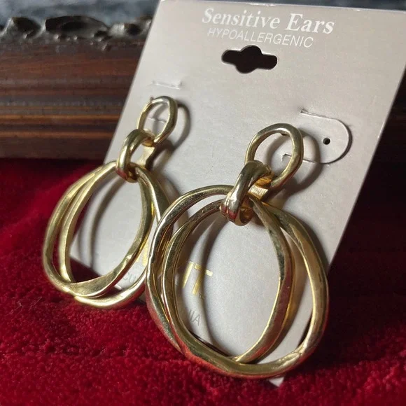 Mixit Gold Tone Double Hoop Drop Earrings Hypoallergenic‎ Sensitive Ears NEW
