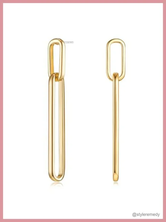 Geometric Link Drop Dangle Earrings - Gold Silver Brass