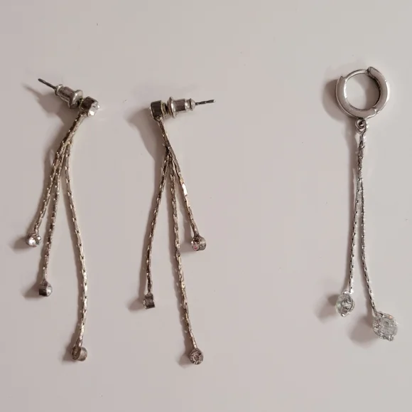 Earring bundle: peirced set/cartilage cuff, silver tone and white stone