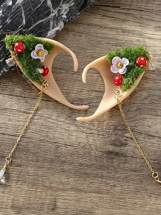 New - Forest Mushroom Elf Ears,‎ Soft Fairy Ears with Mushroom Moss