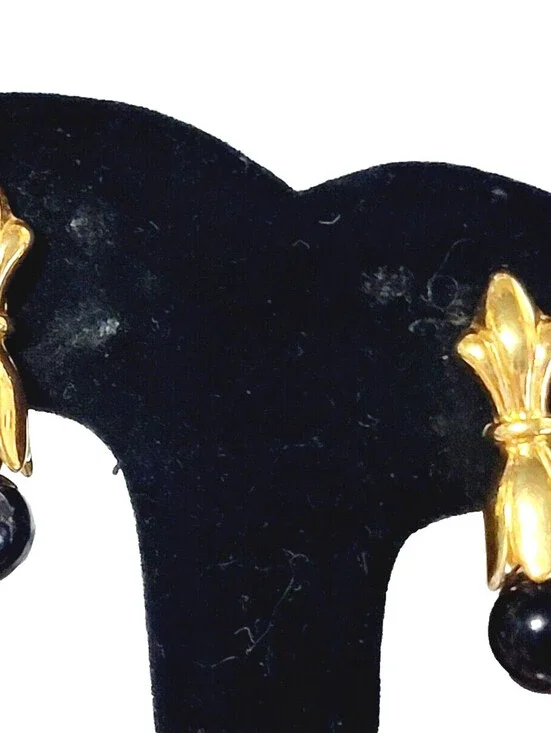 Premier Designs Torch Dangle Pierced Earrings Black Gold-tone Designer kp-8