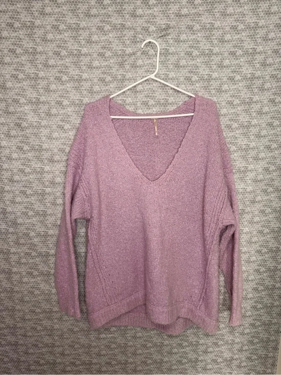 Free People Women Small Oversize V Neck Pink Sweater