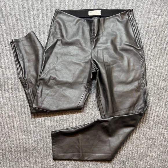 Black Vegan Leather Pants 12‎ Ankle Zip Moto Streetwear Chic Fitted  Free People
