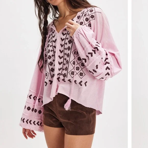 NWOT Free People Savannah Embroidered Top, XS