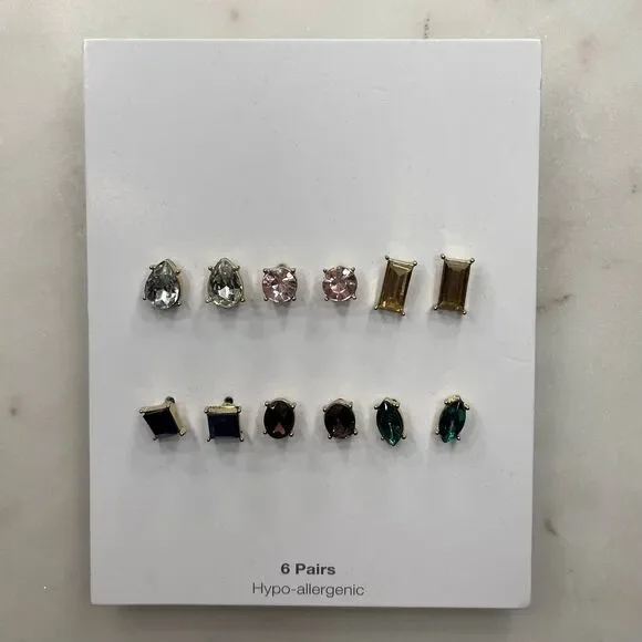 Time and Tru | NWT Six Pairs of Cut Gem Style Stud Earrings