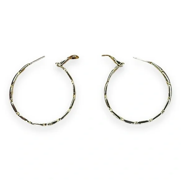GOLD HOOP EARRINGS CLASSIC ELEGANT BAMBOO TEXTURED