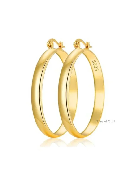 5mm Wide 14K Gold Plated Hoop Earrings Hypoallergenic Sterling Silver