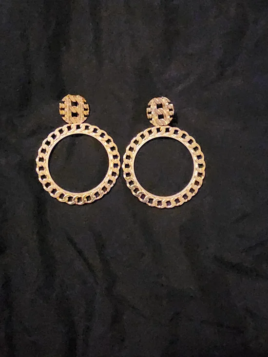 Gold Chain-Link Hoop Drop Earrings - Women Jewelry