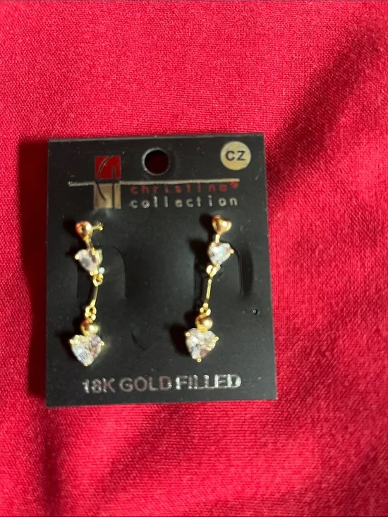 Gold-Filled Heart Drop Earrings with White CZ