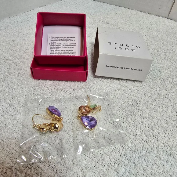 Women's STUDIO 1886 Gold Purple Pastel Drop Earrings One Size