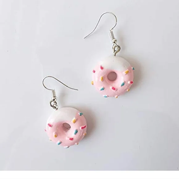 Pink and White Donut Earrings
