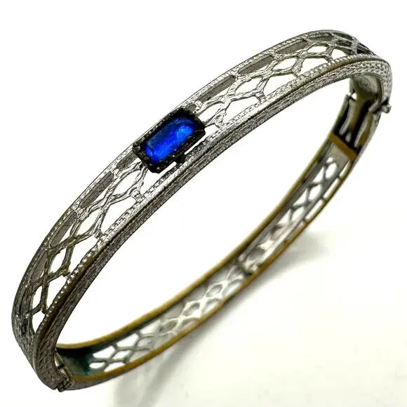 Troob and Degnan antique Art Deco blue Czech glass child’s baby bangle bracelet