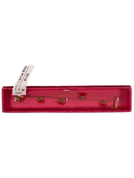 Annabelle Lilly Kids Jewelry Cherry Charm Bracelet Fine Silver Plated Red & Gold
