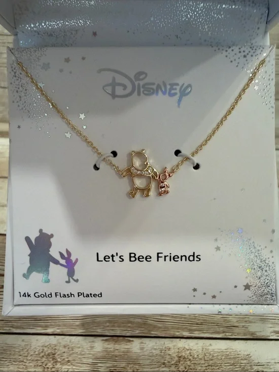 Disney Winnie the Pooh Piglet 14k Gold‎ Flash Plated CZ Necklace NEW