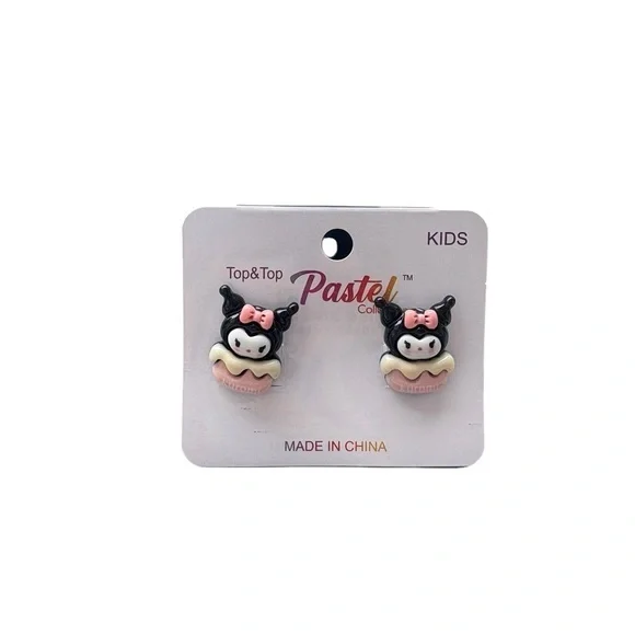 3/$25 Pastel Collection x Sanrio Girl's Pink & Black Kuromi Clip On Earrings