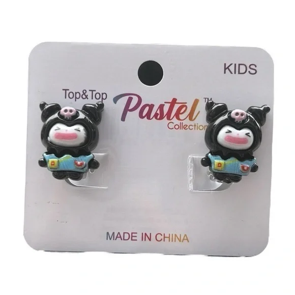 3/$25 Pastel Collection x Sanrio Girl's Black & Blue Kuromi Clip On Earrings