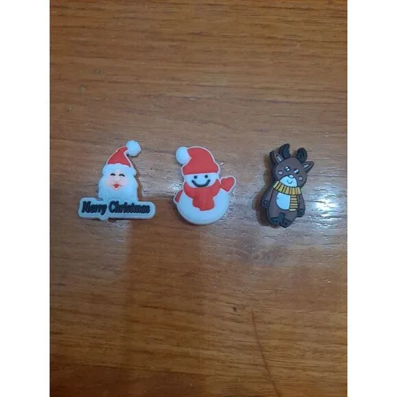 Lot Of‎ 3 Christmas Holiday Themed Croc Charm Jibz Santa Snowman Reindeer