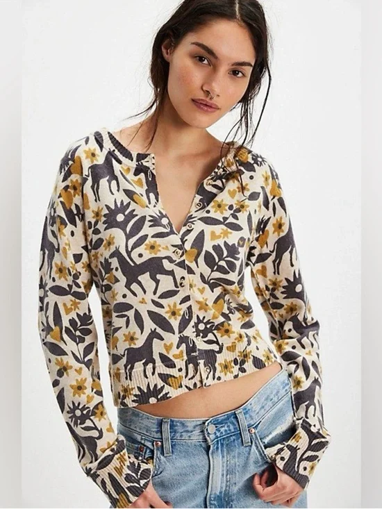 Free People Nocturnal Horse Pattern Cashmere Blend Cardi