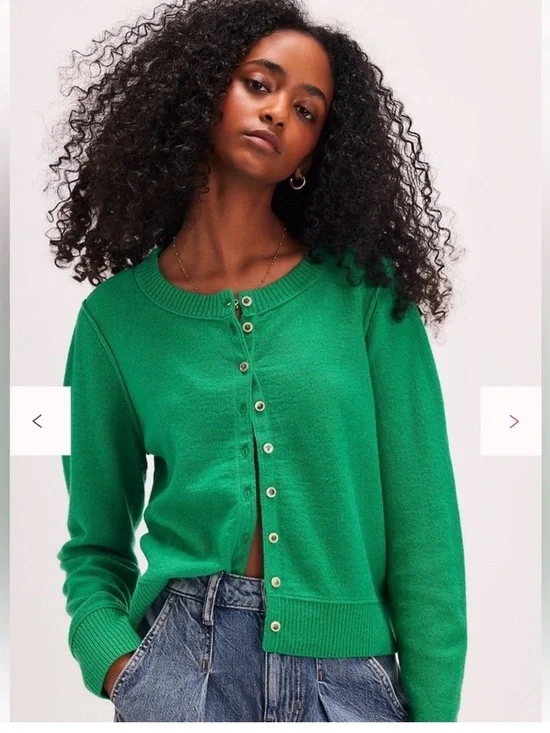 Free People Green Cardigan Sweater Cashmere Blend Sz M Academia Preppy