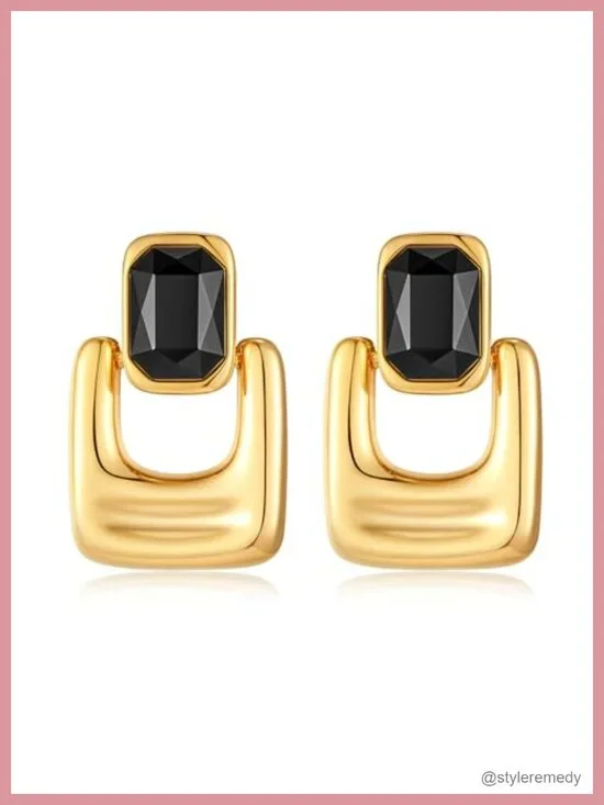 Chunky Gold Dangle Earrings Geometric Square Drop Statement Jewelry