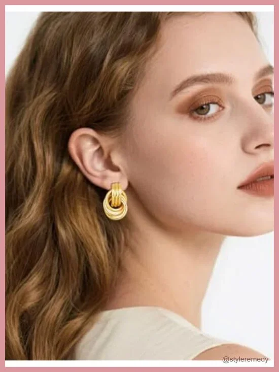 8 Pairs Gold Knot Earrings Set Chunky Statement Long Drop Dangle Geometric