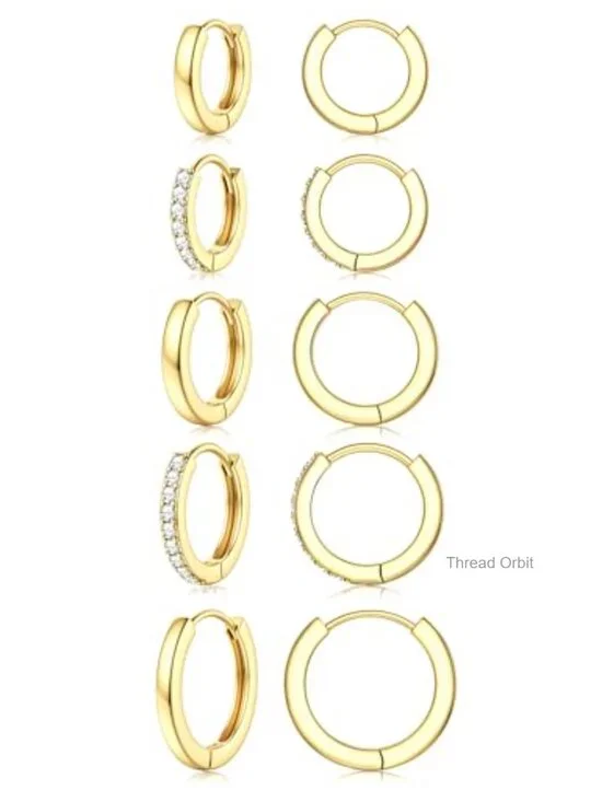 5 Pairs Hypoallergenic 14K Gold Plated Huggie Hoop Earrings Set for Sensitive