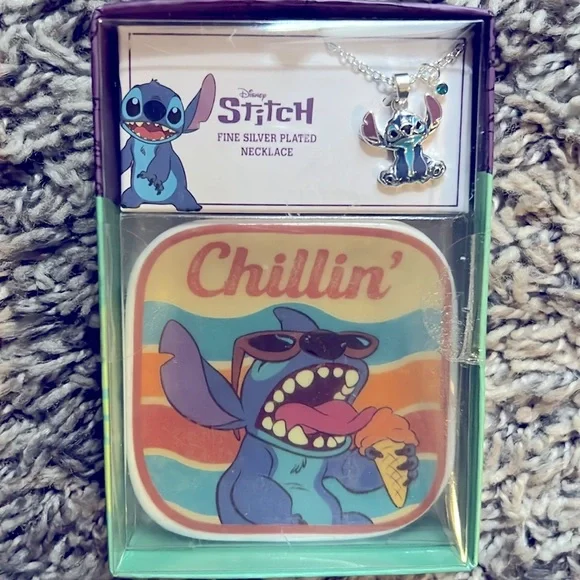 Disney Stitch fine silver plated‎ necklace chillin ice cram