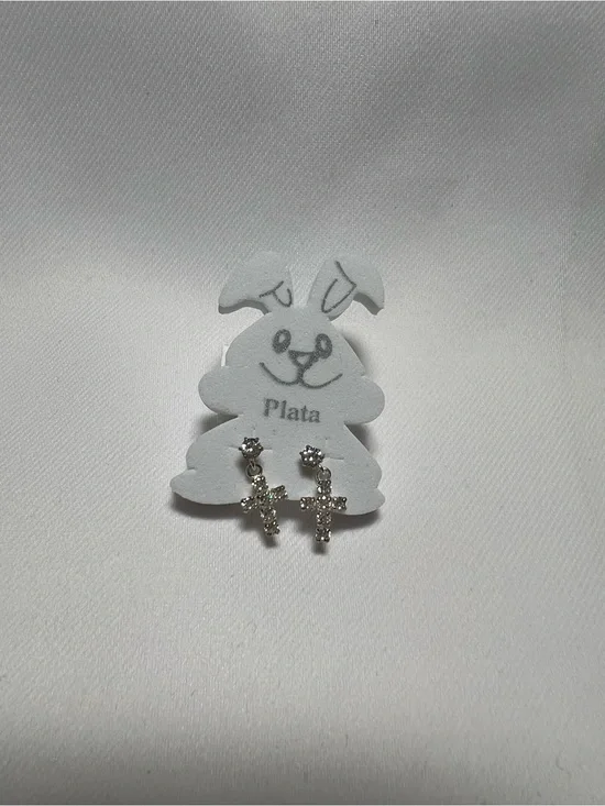 925 plata Cross Earrings with Crystal Accents