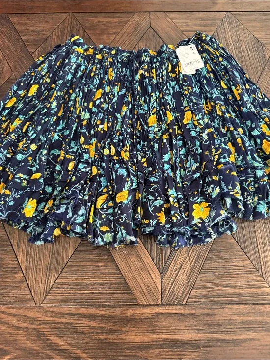 Free People FP One Third Charm Mini Skirt Navy Floral Tiered NWT Size M