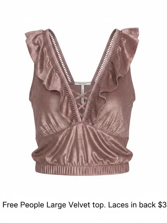 Free People Metallic Mauve Velvet Ruffle Tank