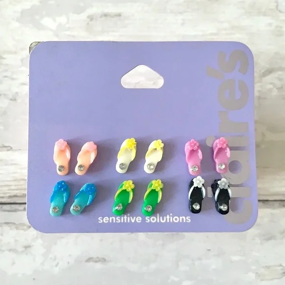 Claire’s Flip Flop Sandals Stud Earrings 6 Ct NEW Pack