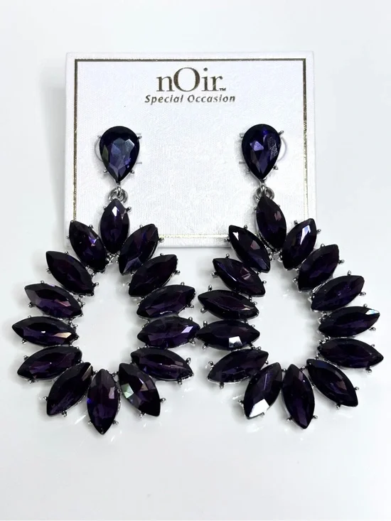 NWT Noir Purple Crystal Drop Dangle Chandelier Earrings