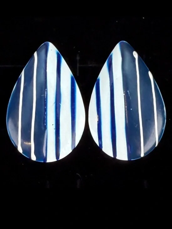 Vintage lightweight, teardrop, white, and blue striped pierced earrings