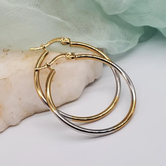 ❤️ Silver Gold Hoops Earrings Studs 14k Gold plated Hypoallergenic Jewelry