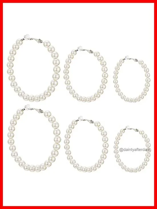 3 Pairs Pearl Hoop Clip On Earrings Non Pierced Faux Pearl Earrings