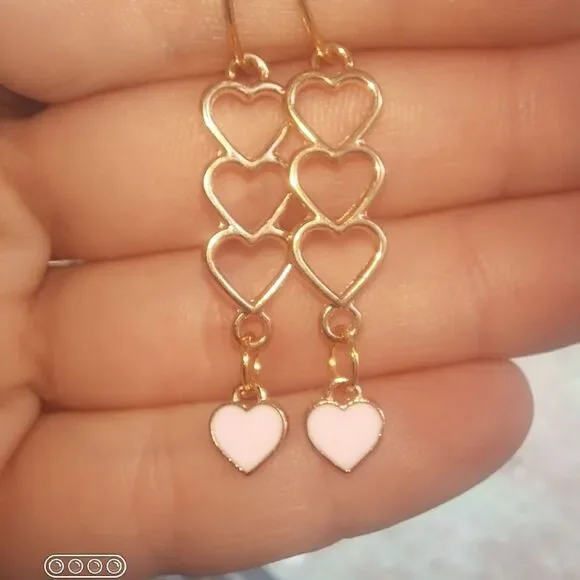 Handmade Gold Triple Heart Earrings
