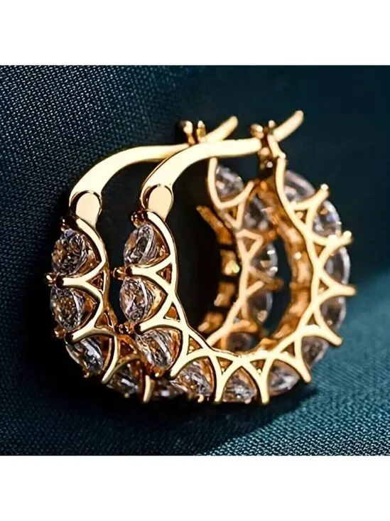 Huggie Hoop MAJOR BLING Earrings #1421 gold tone clear stone