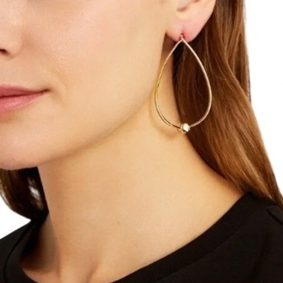 Accessories Women's Gold Tone Teardrop Hoop Earrings with Ball Accent‎