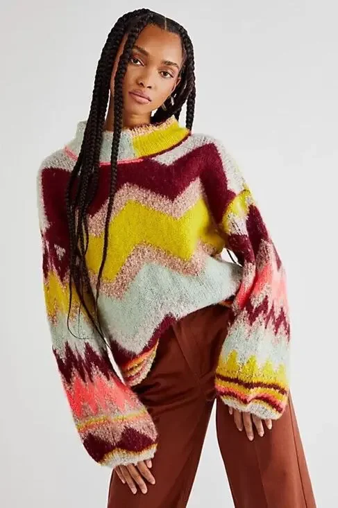 Free People RARE imagine colorful chunky knit sweater