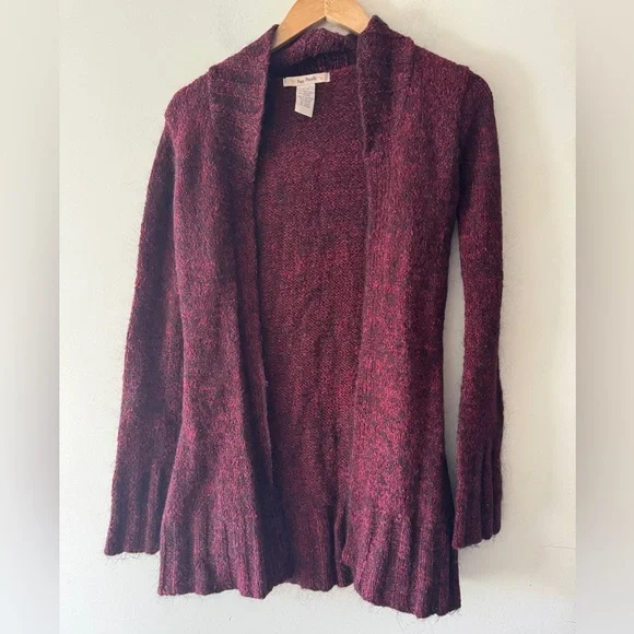 Free People Y2K‎ Tag Burgundy Open Cardigan Sweater Mohair Wool Blend