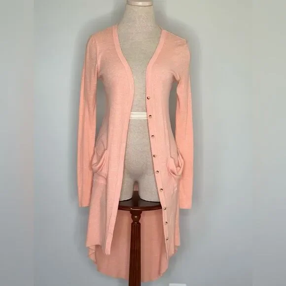 Free People Beach Ribbed Up Maxi Cardigan in Peach Size Medium