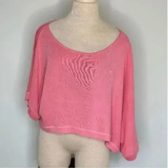 Free People Women's Off-the-Shoulder Asymmetrical Modal Pink Crop Top Size Large