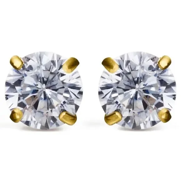 Children’s 925 Gold Zirconia Stud Earrings – One Missing Back