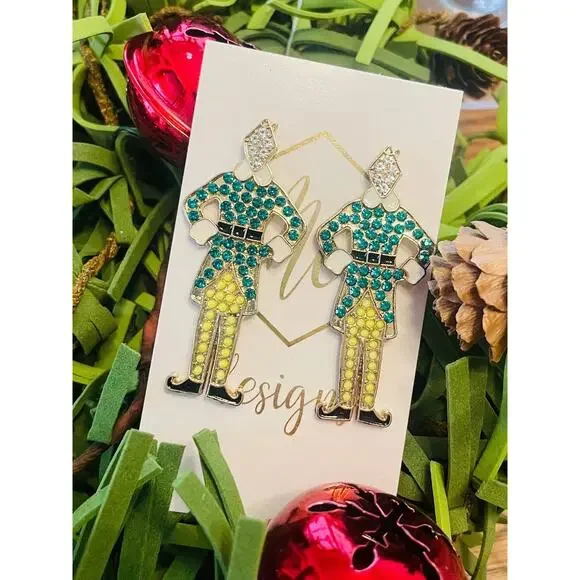NEW Buddy The Elf Christmas Earrings Will Ferrell Dangle Rhinestone Green Yellow