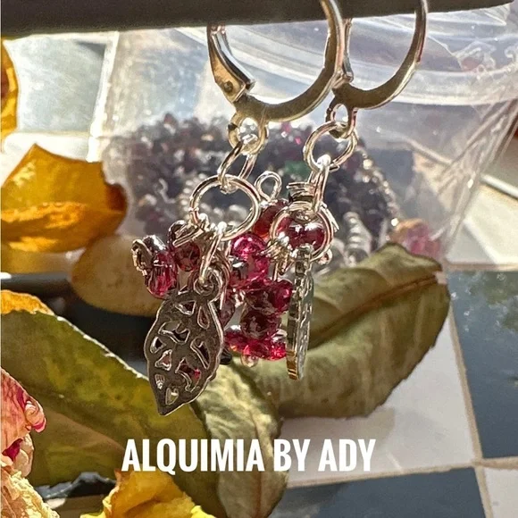 Garnet Silver and wine color Earrings